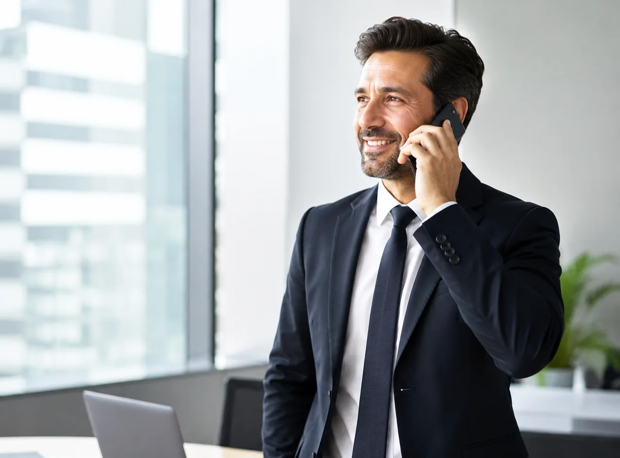 Man on the phone in an office building